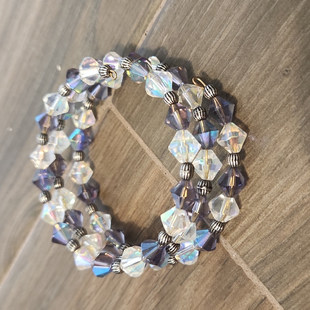 Clear and Purple Beaded Spiral Bracelet